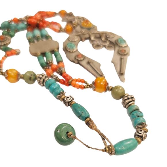 Tibetan Ornate Turquoise and Coral Necklace - Picture 3 of 5